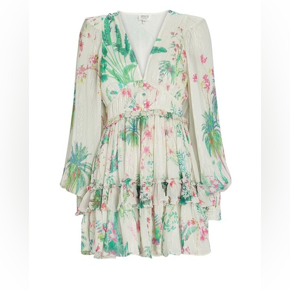 HEMANT & NANDITA 
Zaina Botanical Chiffon Mini Dress 🤩 NWT - Picture 5 of 10